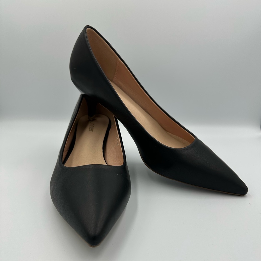 Black Pointed Toe Kitten Heel Pumps Women Classic Dress Work Shoes US 9.5